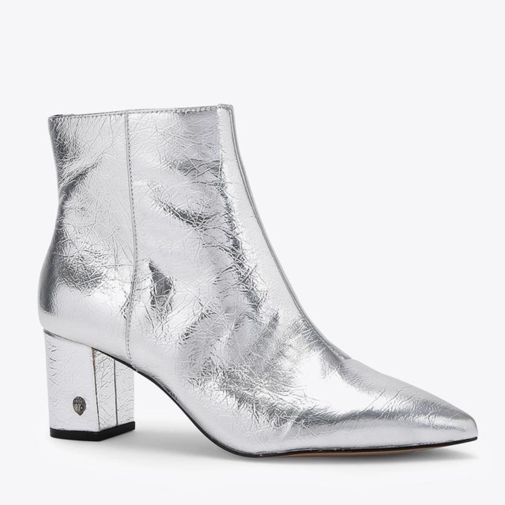 🔥🔥🔥NEW Kurt Geiger Burlington Silver Leather Block Heel Ankle Boots